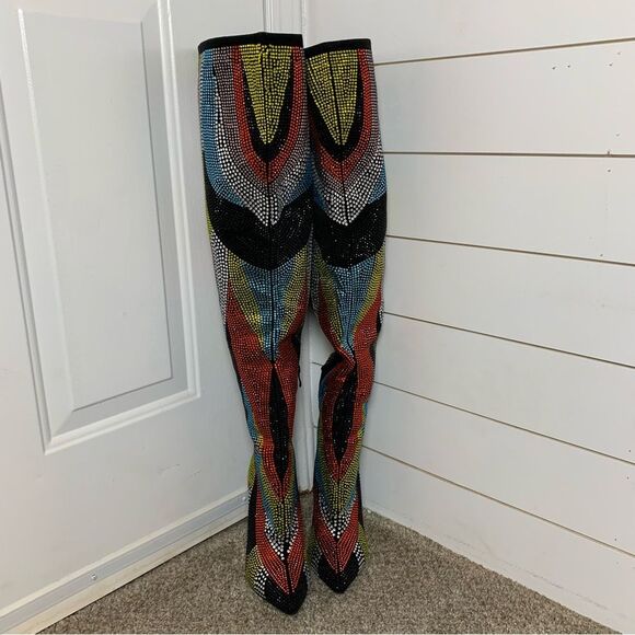 AZALEA WANG Glamoraour EMBELLISHED STILETTO BOOT thigh high 4in heel woman’s 7 - Picture 2 of 9